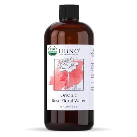 HBNO California Bottled Organic Rose Water for Face Huge 16 fl oz (480ml) Value Size - USDA Certified for Face - Pure Rose Water for Hair - Rosewater for Skincare, Haircare Cover