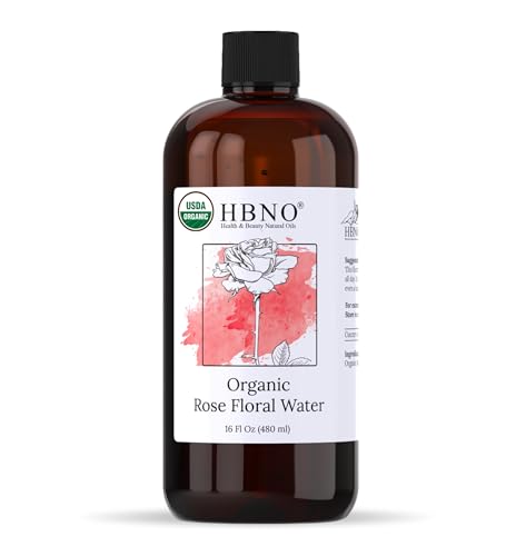 HBNO California Bottled Organic Rose Water for Face Huge 16 fl oz (480ml) Value Size - USDA Certified for Face - Pure Rose Water for Hair - Rosewater for Skincare Haircare