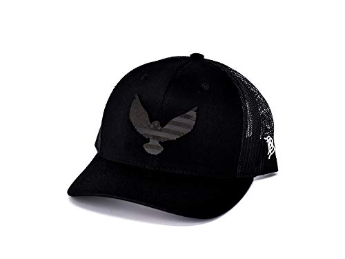 Branded Bills ‘Midnight Eagle  Leather Patch Hat Curved Trucker - One Size Fits All (Black Black)