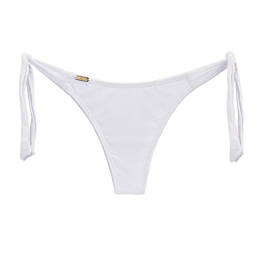 Calcinha de biquíni levanta bumbum fio duplo amarradinha (Branco, G)