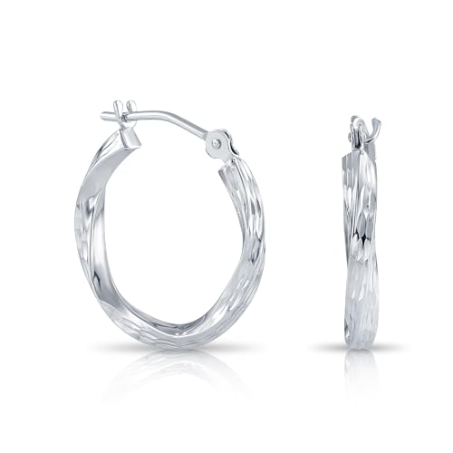 10K White Gold Diamond-Cut Twisted Round Hoop Earrings (16MM (0.65 INCH))