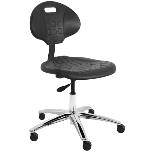 BenchPro Height-Adjustable Chair, Sturdy Polyurethane Foam Seat with 450 lb Capacity Black, Footring and Chrome, Heavy Polished Steel Base – Ideal for Automotive, Lab, Cleanroom, and Home Use