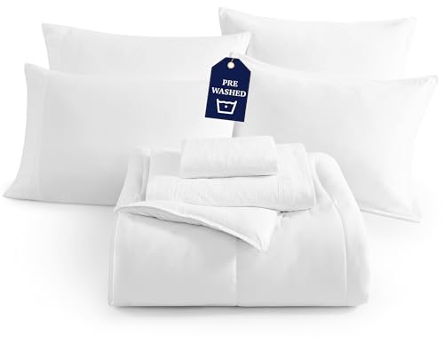 Casa Platino Bed in a Bag Twin Size Complete Set Pre-Washed -Soft & Cozy 100% Brushed Microfiber Twin Bed Comforter Set with Comforter, Flat Sheet, Fitted Sheet, 1 Pillowcase & 1 Sham – White
