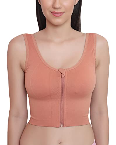 Image of GLAMORAS Women Nylon Spandex Padded Non Wired Front Zip High Intensity Workout Sports Bra, Size-M, Peach