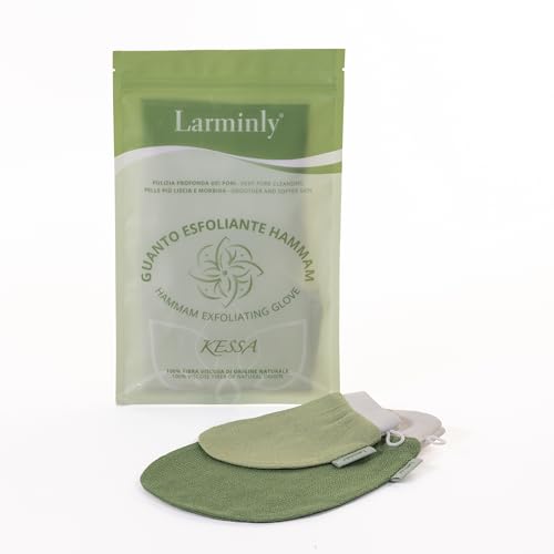 Larminly - Guanto Kessa Hammam in Viscosa di Origine Naturale – Esfoliazione Profonda | Packaging Busta Waterproof verde 150P