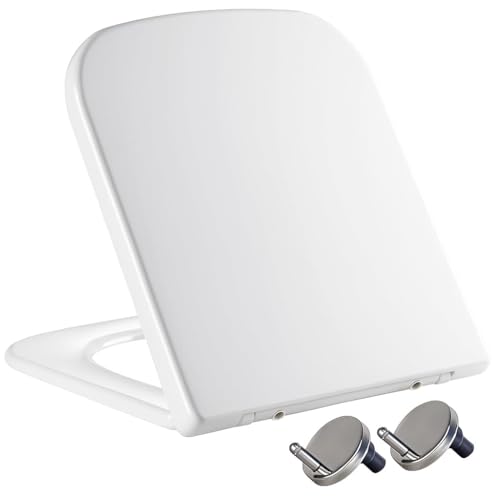 MASS DYNAMIC Square Toilet Seat – White Soft Close Loo Seat with Quick Release, Universal Fit for Square Toilet Pans, Top Fix Hinges, Easy Installation (40.0cm x 36cm) - Pakc of 2 option