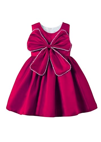 Image of Buy & Try Girls Frock Dress Crystal Moti Embellished Sleeveless Butterfly Design | Knee Length Birthday Dress for Kids with Zipper Closure