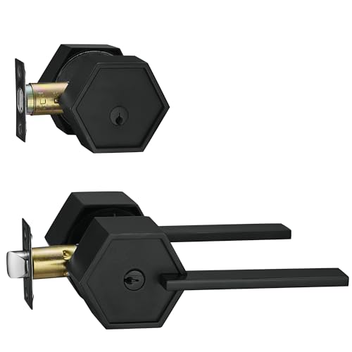 Berlin Modisch Zero Gravity Metro Series Entry Lever Door Handle Set and Single Cylinder Deadbolt Locking Lever HandleSet [Front Door or Office] Reversible Heavy Duty – Iron Black Finish
