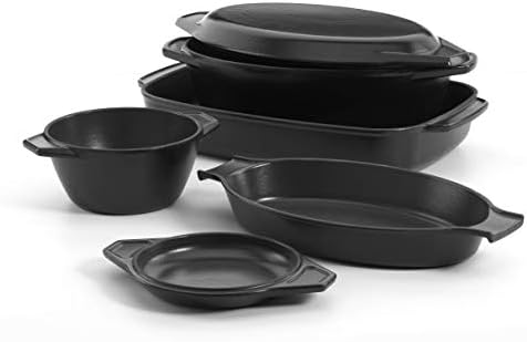 Enamel Cast Iron Long Life Oval Casserole Stew Dish & Lid, 27cm, Black By Chabrias LTD