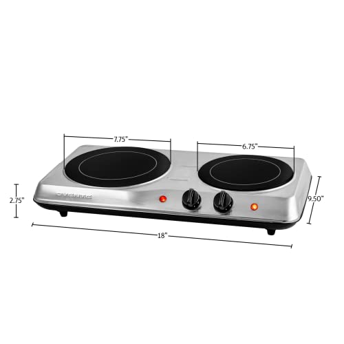 Ovente Electric Double Infrared Burner 7.75 & 6.75 Inch Ceramic Glass Hot Plate Cooktop, 1700W Portable Countertop Stove With Temperature Control & Easy To Clean Stainless Steel Base, Silver Bgi102S #TOP5