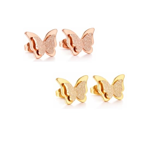 Image of Nilu's Collection Charming Dual Butterfly Classic Stud Earrings For Girls and Women | Anti-Tarnish | Anti- Allergy