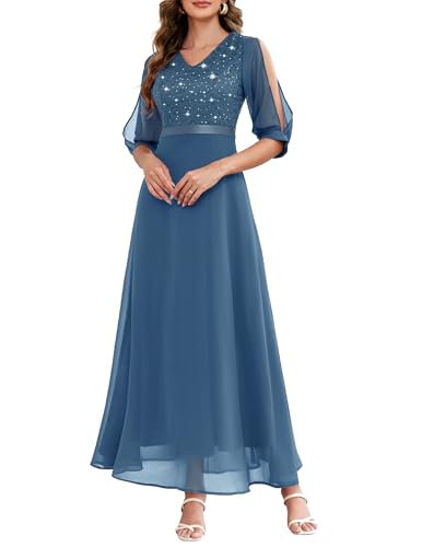 Image of Wedtrend Women's Sequin Dresses Sparkly Glitter Dress Split Sleeves Formal Dresses Maxi Evening Dress
