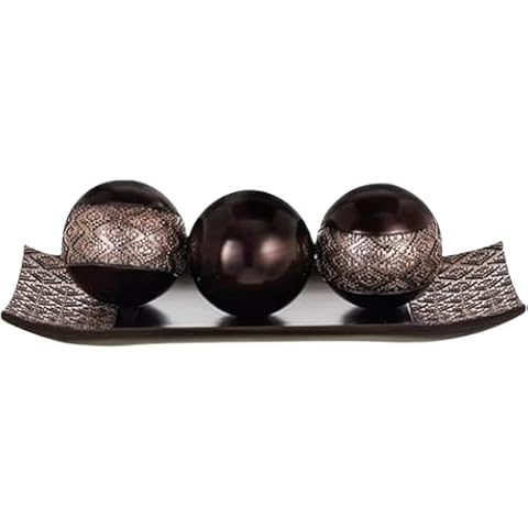 HomeRoots Tray and Orbs Balls | Centerpiece Table Decorations | Home Decor |Decorative Accents Balls for Living Room, Coffee, and Dining Table Decor |Set of 3 | Brown Decor Cover
