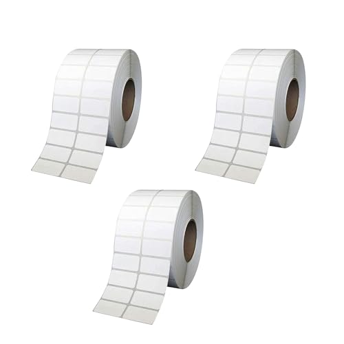 Image of True-Ally 38x25mm Barcode Labels /Stickers, Chromo Plain White Sticker, 1 Inch Core, Inside Winding, No Gap, 2-Up, Strong Adhesive 4000 Labels /Roll - Compatible with Zebra, TSC, WEP (Pack of 3)