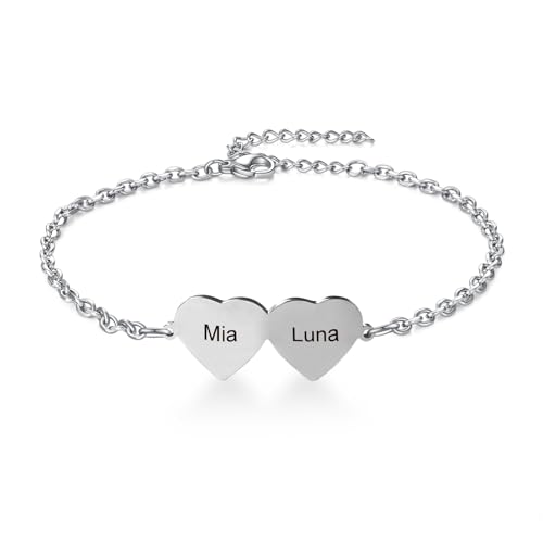 AITENME Braccialetto con nome, regolabile a forma di cuore con lettere, gioielli personalizzati, adatti per mamma, moglie e fidanzata, regalo in acciaio inox, Gemma, Senza Gemstone