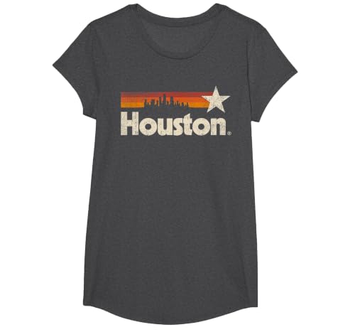 Vintage Houston City - Texas T-Shirt Houston Strong Stripes T-Shirt, Girls, Dark Heather Grey, Small