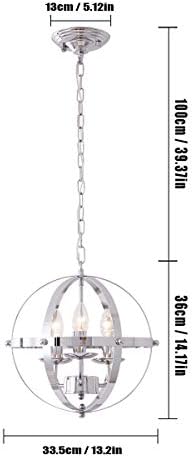 Ganeed Globe Pendant Light,Three-Lights Orb Chandelier,Adjustable Pendant Light Fixtures Chrome,Vintage Hanging Light Spherical Ceiling Light Fixture for Kitchen Island Dining Table