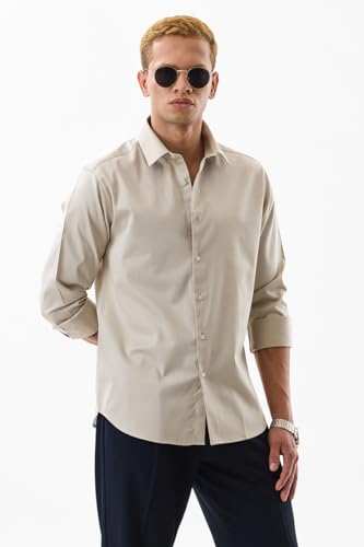 Image of SNITCH Men Formal Shirt | Slim Fit Full Sleeve Classic Collar Solid Pattern | Premium Cotton Blend & Breathable Fabric for Office