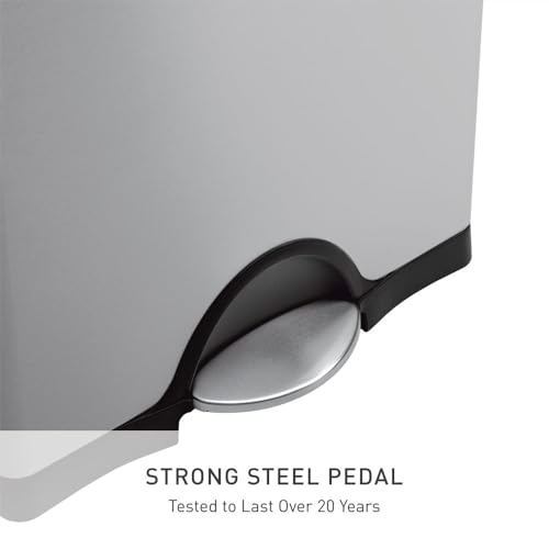 simplehuman Rectangular Dual Compartment Recycling Kitchen Step Trash Can, 46 Liter, Brushed Stainless Steel by simplehuman - Image 3