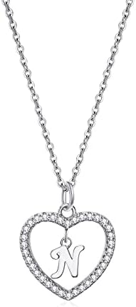 Heart Initial Necklace for Women Personalised Silver Necklace Letter A-Z Name Pendant a Necklaces CZ Jewelry Message Card Gifts for Girls