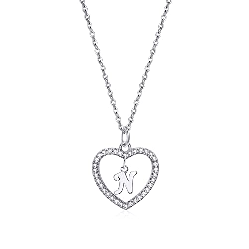 Heart Initial Necklace for Women Personalised Silver Necklace Letter A-Z Name Pendant a Necklaces CZ Jewelry Message Card Gifts for Girls, Copper