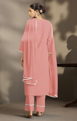 Image of DRESOUL Women Pure Cotton Schiffli Embroidered Kurta Set and Dupatta