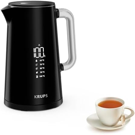 Krups Smart'n Light Wasserkocher, 5 Temperaturen, 1,7 Liter Fassungsvermögen, Innenleben aus Edelstahl, Doppelwandig, Schwarz, BW801810