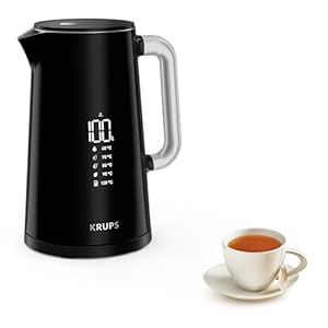 Krups Smart’n Light Wasserkocher, 5 Temperaturen, 1,7 Liter Fassungsvermögen, Innenleben aus Edelstahl, Doppelwandig, Schwarz, BW801810