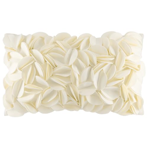 Eaasok KINGROSE 3D Flower Throw Pillow Cover Decorative Cushion Cover Soft Pillow Case for Sofa Couch Bedroom Home Decor 12 x 20 Inches Cream