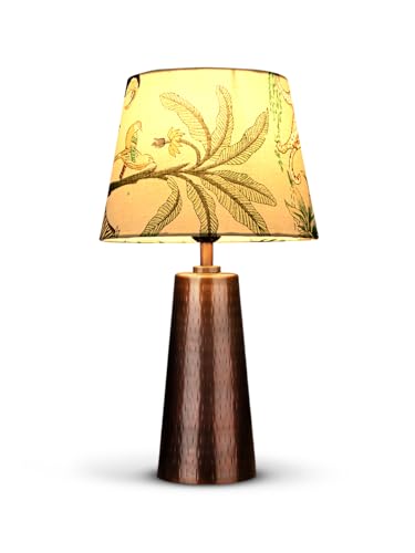 Image of Green Girgit Copper Etched V-Shaped Lamp with Taper Muticolor Green Shade | Metal Handcrafted Night & Reading Lamp | Home Decor Items | Living Room Decor