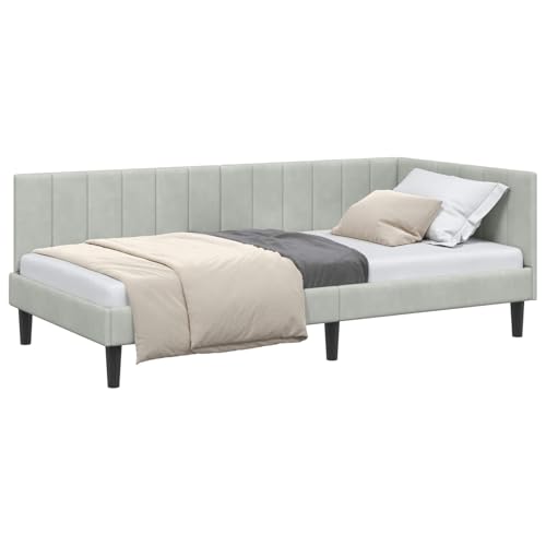 vidaXL Estructura de Cama en Esquina Gris Claro 90 cm x 190 cm, Estructura de Cama Moderna, compacta y de Terciopelo, día en Forma de L, Ideal para Ahorrar Espacio y Resistente