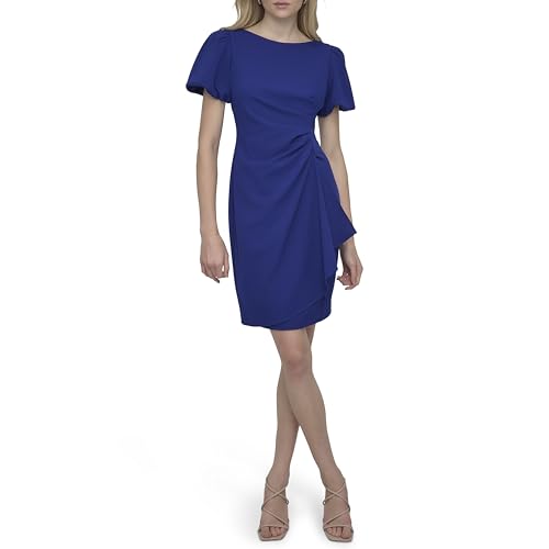 Image of DKNY Women's Short Sleeve Boat Neck Side Ruched Dress