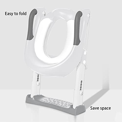 Potty Training Toilet Seat with Step Stool Ladder, Adjustable Toddler Toilet Training Potty Seat with Soft Anti-Cold Padded Seat and Non-Slip Wide Steps for Kids Girls and Boys