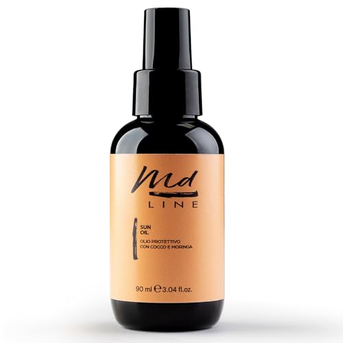 md LINE Olio Protezione Solare Capelli Spray Sun Protettivo 90 ml, Protezione Sole Mare e Piscina con Cocco, Acai e Moringa – Protettore Senza Risciacquo Naturale e Senza Solfati Siliconi Parabeni