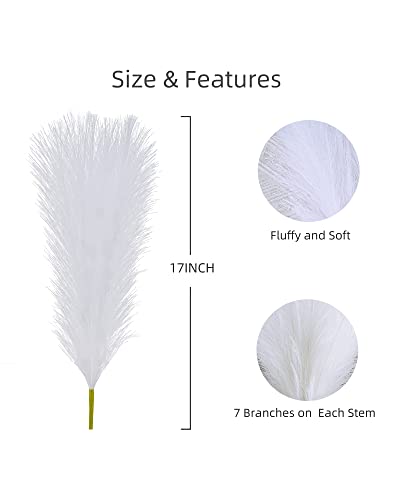 Holaflors Faux Pampas Grass Decor Tall Fluffy, 8Pcs 18" Fake Plants Artificial Flowers Boho Room Décor, Vase Fillers Floral Bouquet For Bridal Shower Wedding Home Christmas Tree Decorations (White) #TOP2