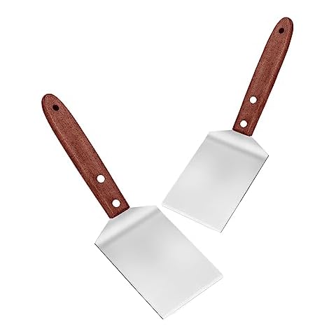 2 Pieces Small Brownie Cookie Spatula for Baking Set - Small Spatula Stainless Steel with Wooden Handle, Heavy Duty Kitchen Baking Scraper ScraperTurner for Chef Cooking (2.5x8.2) Cover