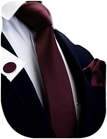 GUSLESON 3.15"8cm Solid Color Necktie and Pocket Square Cufflinks Sets For Men + Gift Box