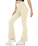 ACTINPUT Yoga Pants for Women Flared Leggings High Waisted Bootcut Black Trousers Women's Workout Bootleg Stretchy Leggings(Beige,S)