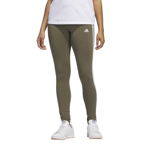adidas Women's Essentials 3-Stripes Leggings, Olive Strata/White, XS