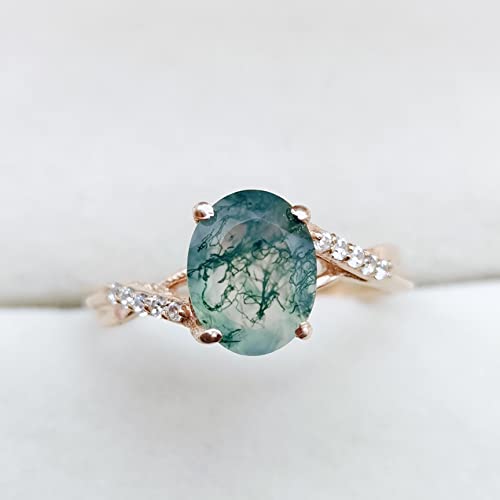 Natural Moss Agate Ring For Women Oval Shaped Rose Gold Ring Silver Ring Delicate Ring Stacking Ring Promise Ring For Women's Birthday Gift By Forever Gems & Jewels #TOP7