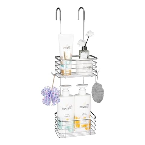 YQh 2 Tier Wall Shower Rack, Paw Feet Tub Shower Basket, Bathroom Organizer, Shower Door Organizer Hook, Hanging Shower Shower Shower - No Drilling Required, With 2 Hooks (2 Tier Types) Cover