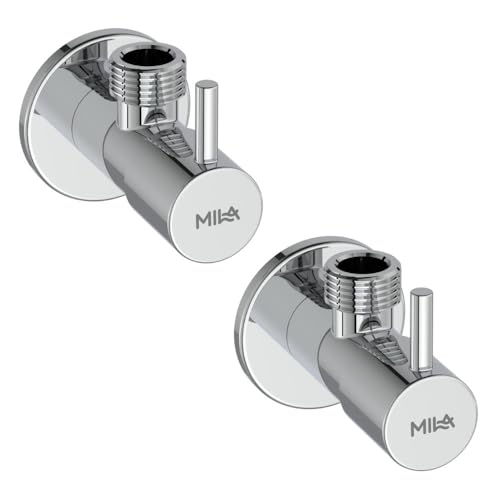 Image of Mila Classique Brass Angle Valve with Wall Flange Pack of 2 | Mirror Chrome Finish | Quarter Turn Cartridge | inch BSP Male Thread Inlet & Outlet | Durable, Leak-Proof, Multi-Purpose | 10-Year Warranty