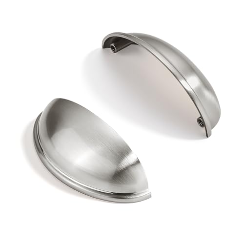 ZAUYX 10 Pack 3-1/2" Drawer Pulls Brushed Satin Nickel Cabinet Cup Pulls Kitchen Hardware Cabinet Handles Drawer Handles Knobs 3.5 inch Hole Center by ZAUYX - Used condition - US$20.99
