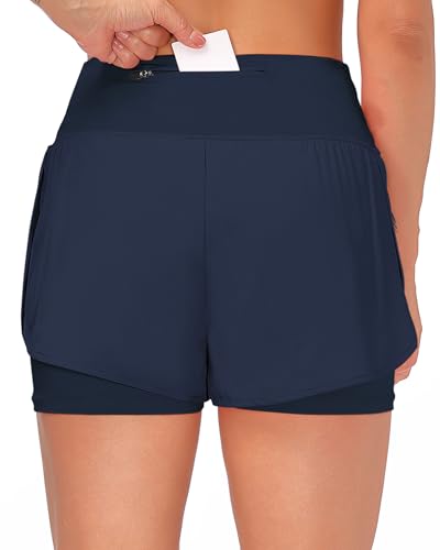 Women’s 2 in 1 Running Shorts Summer Gym Workout Athletic Gym Yoga Shorts Liner Jogging Pants Sports Quick Dry Training Joggers with Pockets - Image 3