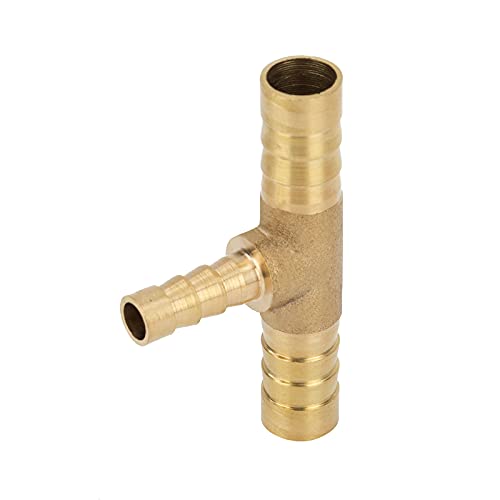 Metalwork Brass Reducing Hose Barb Splice T-Fitting, Reducer Tee Union Mender Joiner, 12Mm Barb X 10Mm Barb X 12Mm Barb, 1/2" X 3/8" X 1/2" Hose Id (Pack Of 2) #TOP2