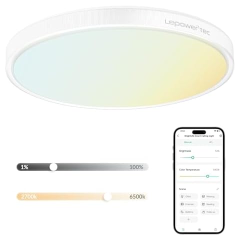LEPOWER-TEC Flush Mount Ceiling Light, 3200LM Smart Led Ceiling Lights Fixture, Compatible Alexa, 2700K-6500K Stepless Dimmable Bright Lighting for Bedroom Kitchen Living Room White, 13 Inch, 1 Pack Cover