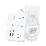 DEPOW Surge Protector Power Strip with Flat Plug, 10 FT Extension Cord with 6 AC Outlets 4 USB Ports(2 USB-C),1050J Surge Protection, Wall Mountable Charging Station for Office, Home, White