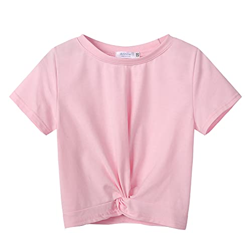 Image of Arshiner Girls Casual Tie Dye Short-Sleeve T-Shirt Cute Print Summer Blouse for Girls Twist Front Tunic Tee Tops