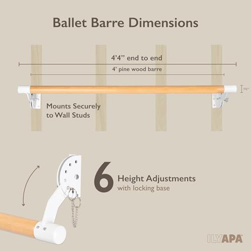 image for Ilyapa Ballet Barre for Home - 4 Ft 4 Inches Wood Adjustable Wall Moun