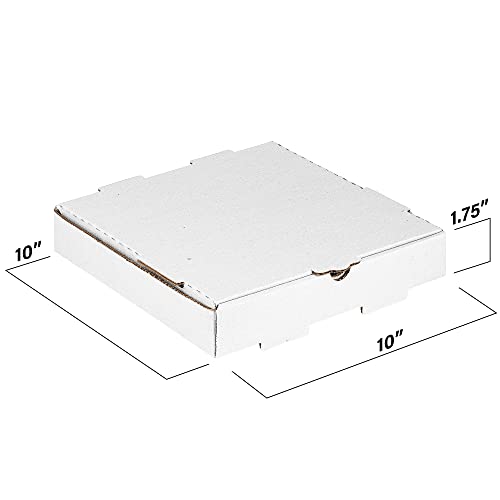 Mt Products White Cardboard Pizza Box - 10 Pieces Of 10" Length X 10" Width X 1.75" Depth Corrugated B-Flute Plain Pizza Holder - Made In The Usa #TOP2